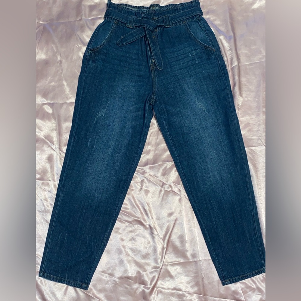 Baggy jeans, dark blue with belt